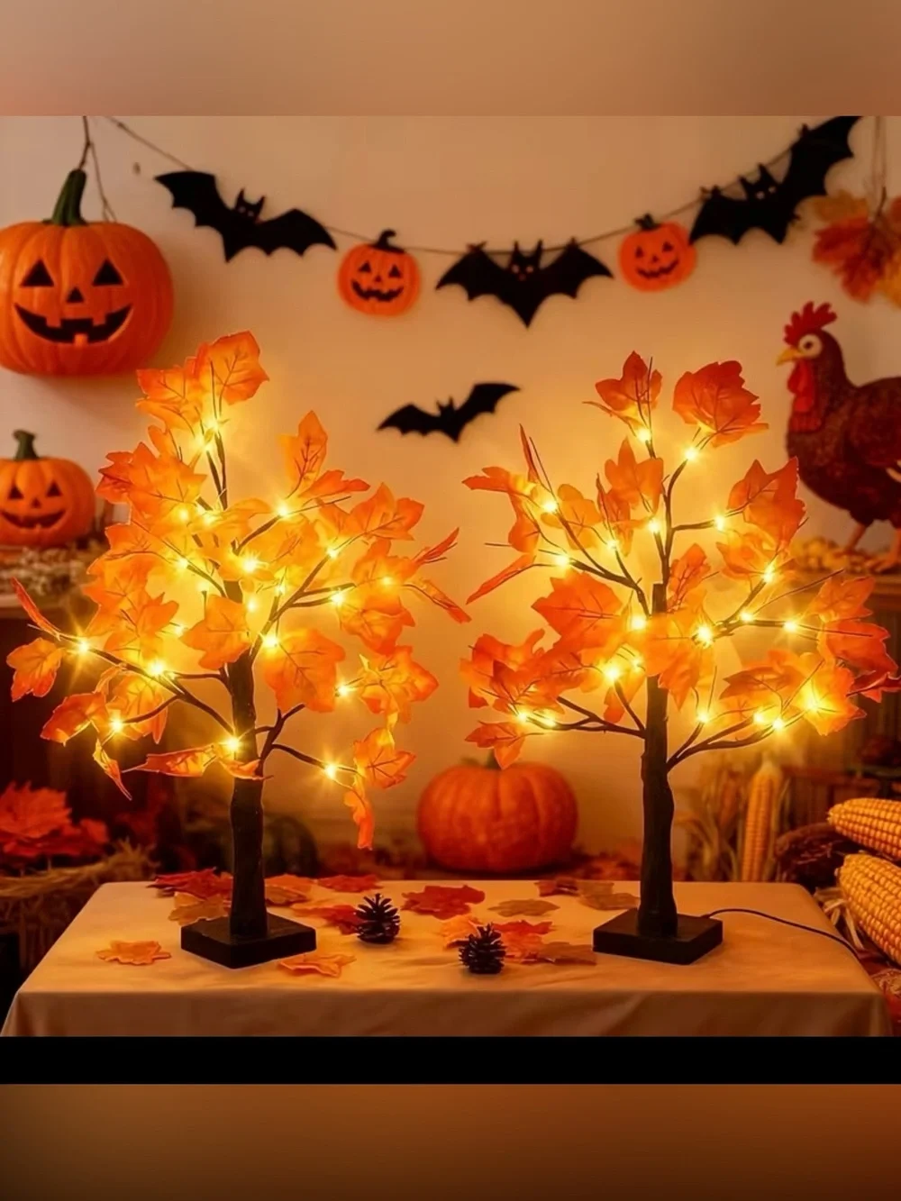 New 2 Orange LED Autumn Maple Tree Lights for Home Decor